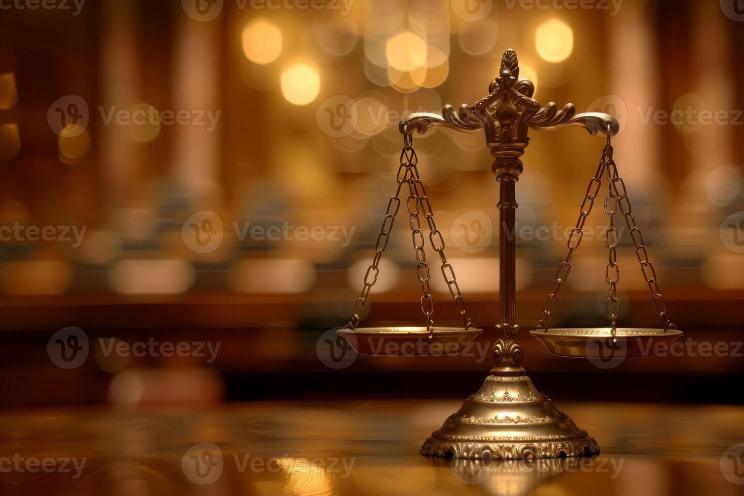 A close-up of golden scales of justice, symbolizing fairness and law, set in a luxurious background. photo