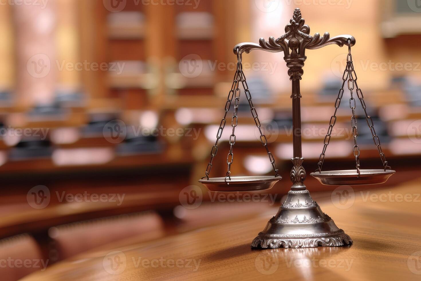 The elegant scales of justice stand as a powerful symbol of fairness and equity within a courtroom environment photo