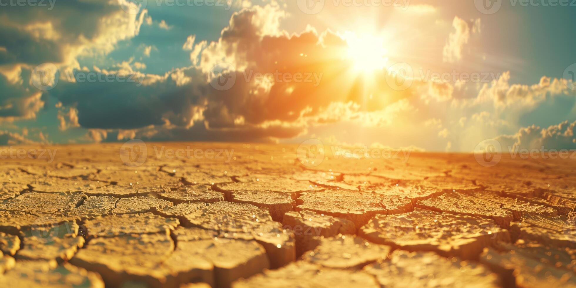 A vivid image illustrates the severe effects of drought on cracked earth baked by the relentless sun, highlighting the urgent global issue of climate change that needs immediate action photo
