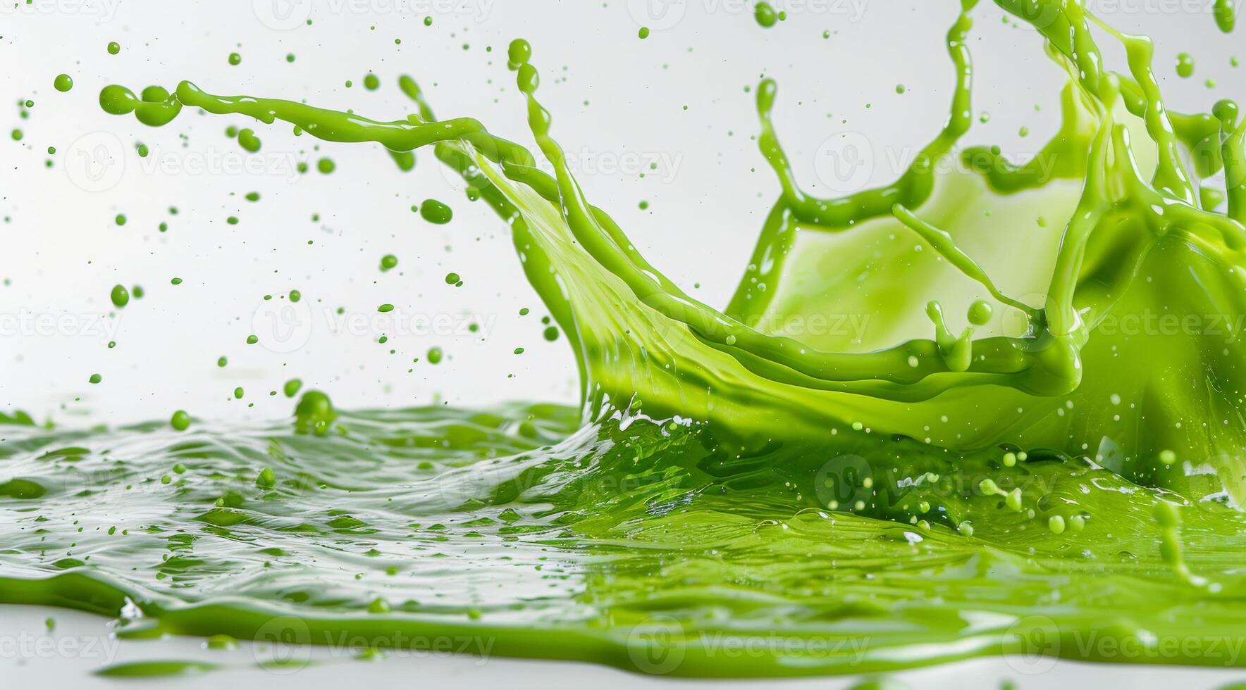 This artwork features a stunning depiction of a green smoothie splash, showcasing the dynamic motion and vibrant color elements, making it perfect for advertising health, vitality, and wellbeing photo