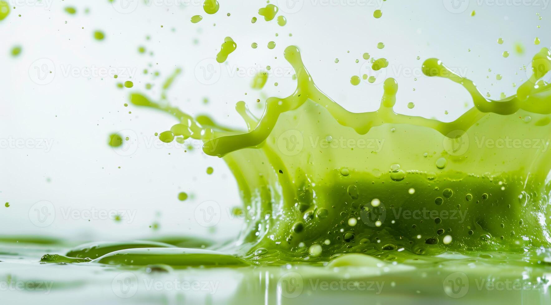A vibrant green smoothie beautifully demonstrates fluid dynamics, combining fresh ingredients to promote vitality and wellbeing, enhancing the delightful experience of consuming nutritious food photo