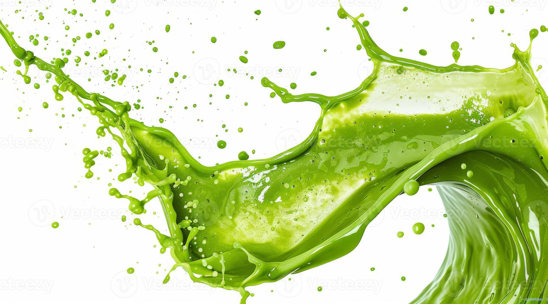 A vibrant and energetic splash of green smoothie beautifully captures the essence of freshness and healthfulness. This colorful drink is ideal for promoting nutritious beverages or delightful recipes photo