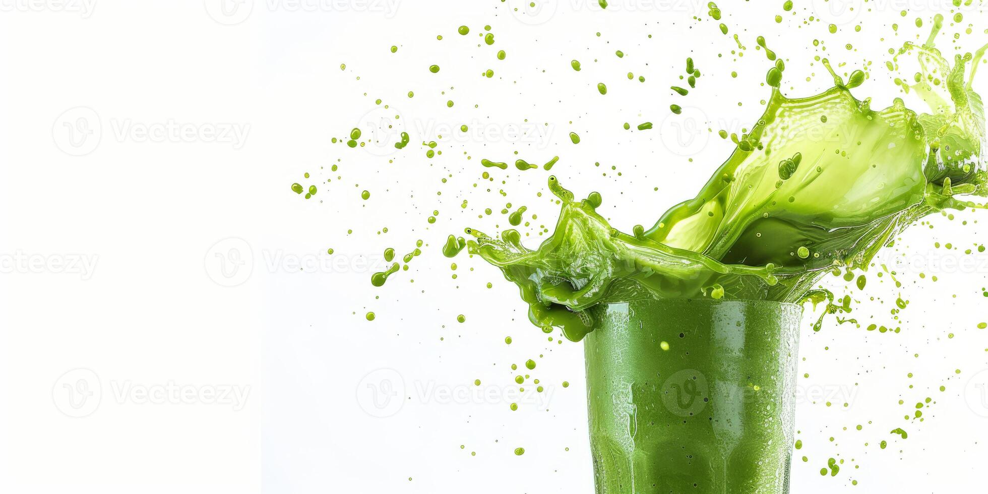 A vibrant green smoothie is captured midair, embodying freshness and vitality. Its inspiring for health enthusiasts and smoothie lovers, blending delightful flavors and nutritious ingredients photo