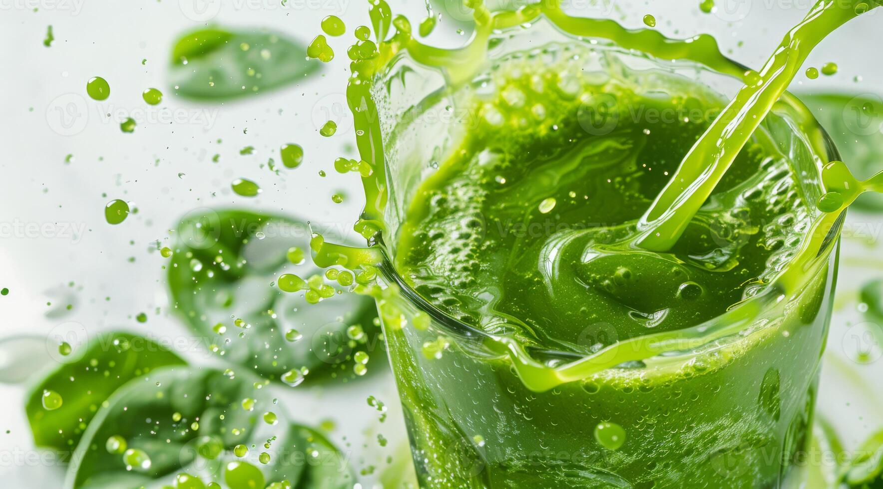 A vibrant green smoothie splash that thoroughly captures the true essence of health and vitality, featuring a delightful combination of fresh greens and a burst of delicious flavor that invigorates photo