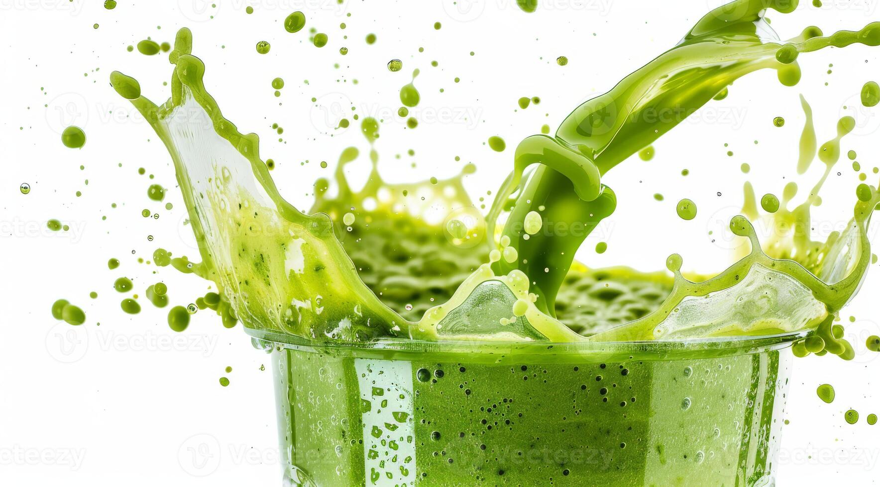A vibrant green smoothie, rich in nutrients, showcases its eyecatching color and refreshing nature. Its a perfect delight for health enthusiasts, offering a delicious boost to any diet photo