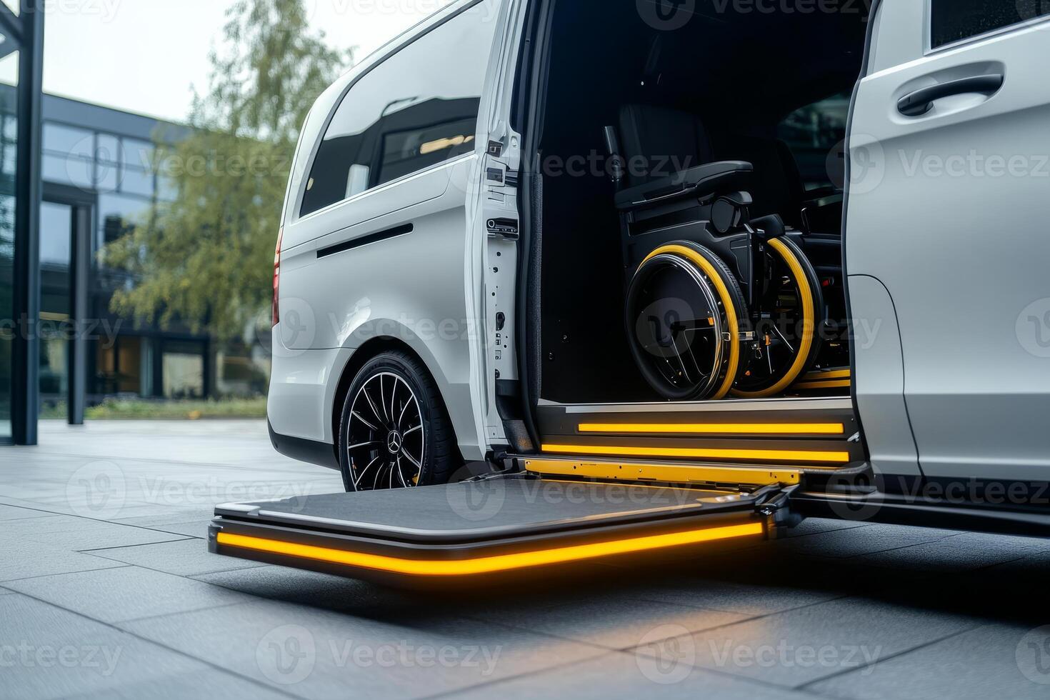 This modern minivan offers enhanced accessibility with a long ramp and spacious interior for easy wheelchair entry, ensuring comfort and convenience for all users, regardless of mobility needs photo