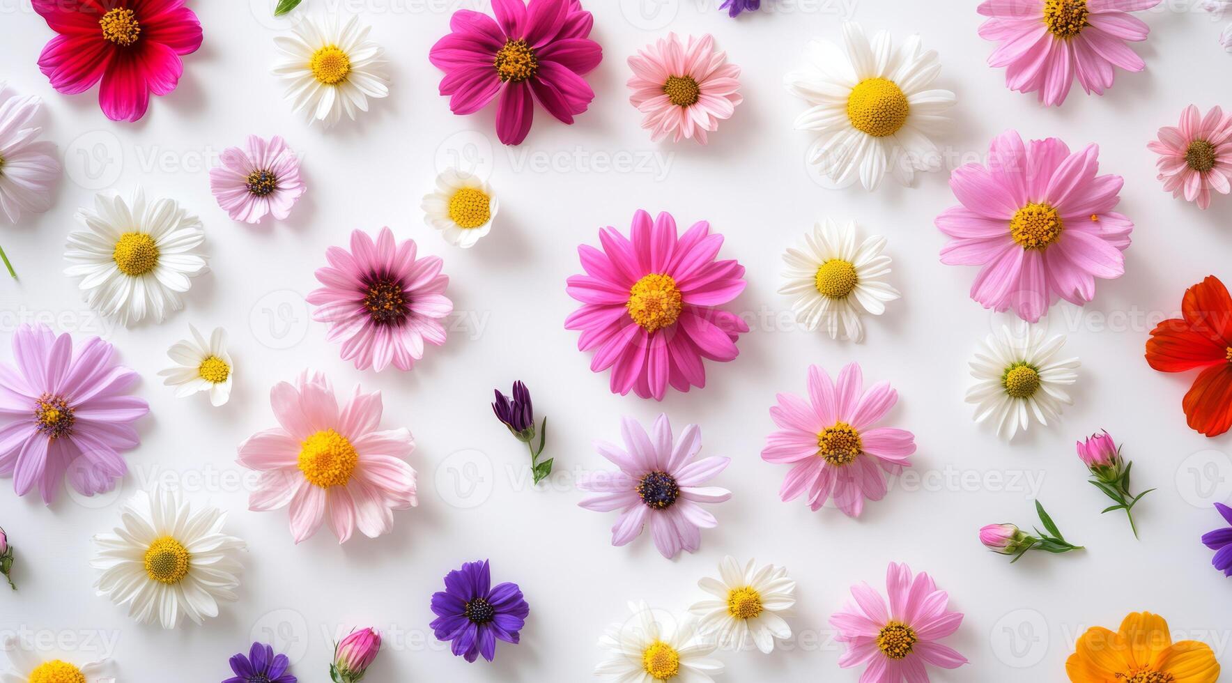 A stunning and colorful assortment of delicate flowers beautifully arranged against a clean white backdrop photo