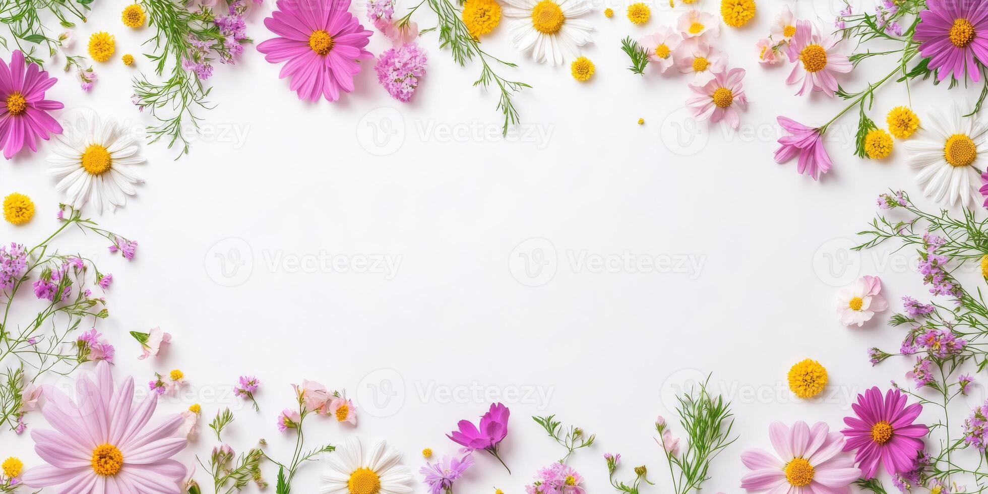 This vibrant and colorful flower arrangement creates a charming and inviting border, making it ideal for enhancing invitations, elegant stationery, or any naturethemed designs you envision or desire photo