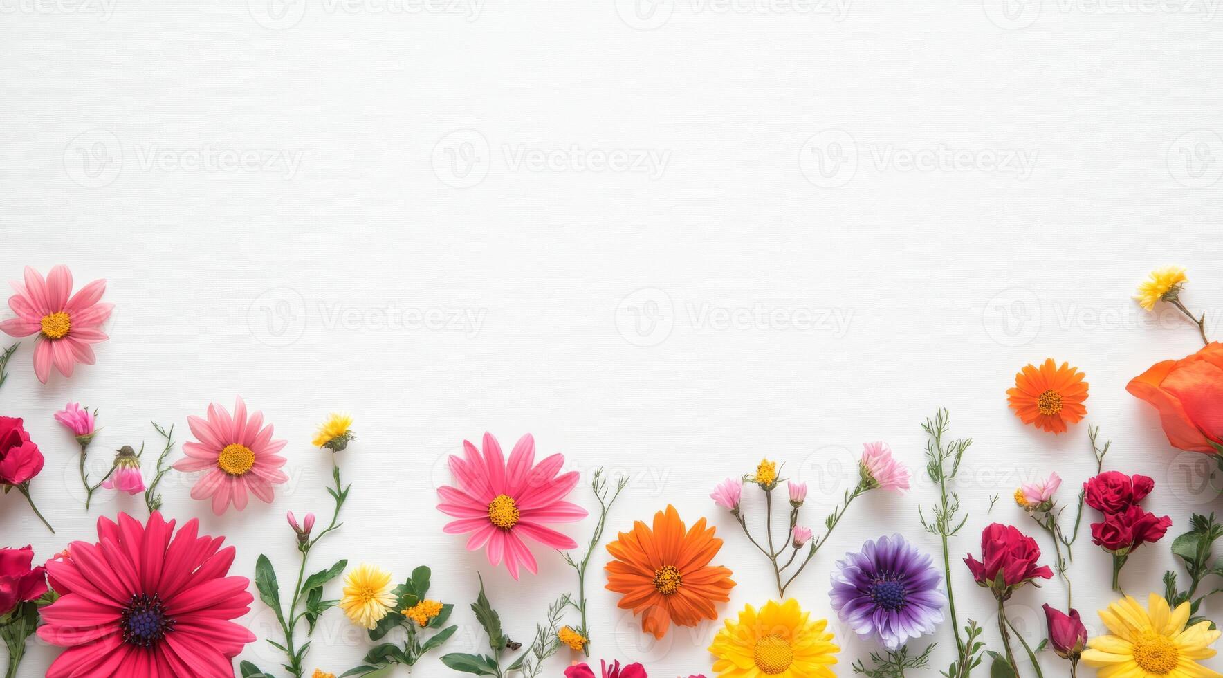 This stunning and beautiful array of colorful flowers set against a clean white background creates a perfect picture, ideal for adding a fresh and vibrant touch to your artistic designs and projects photo