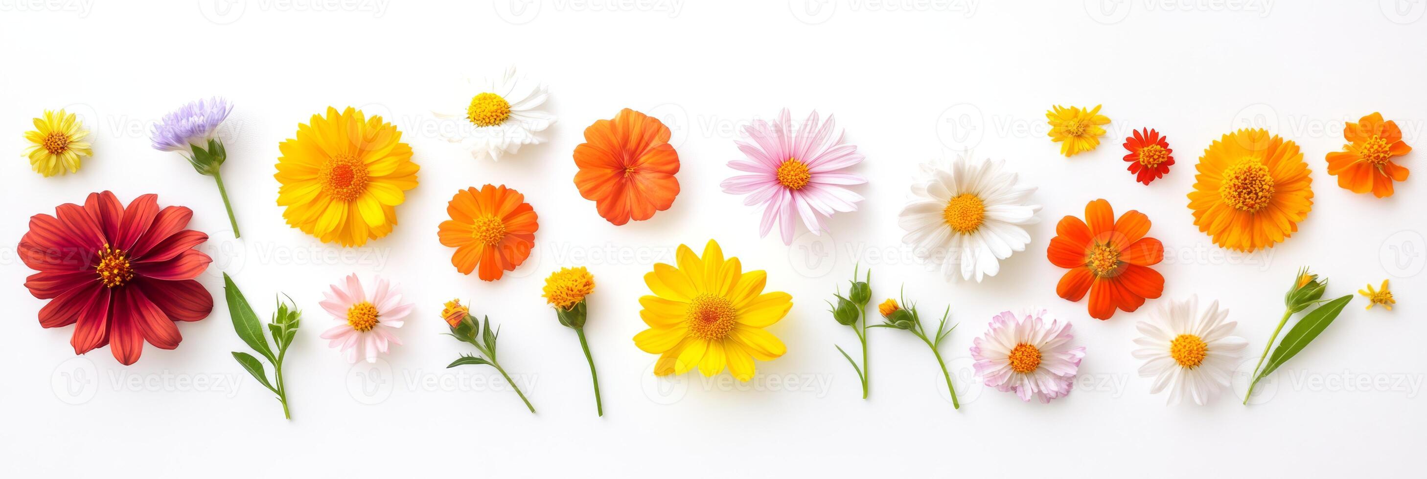 This vibrant flower display captures the essence of spring, showcasing various blooms against a serene background while celebrating natures elegance in a visually stunning artistic style photo