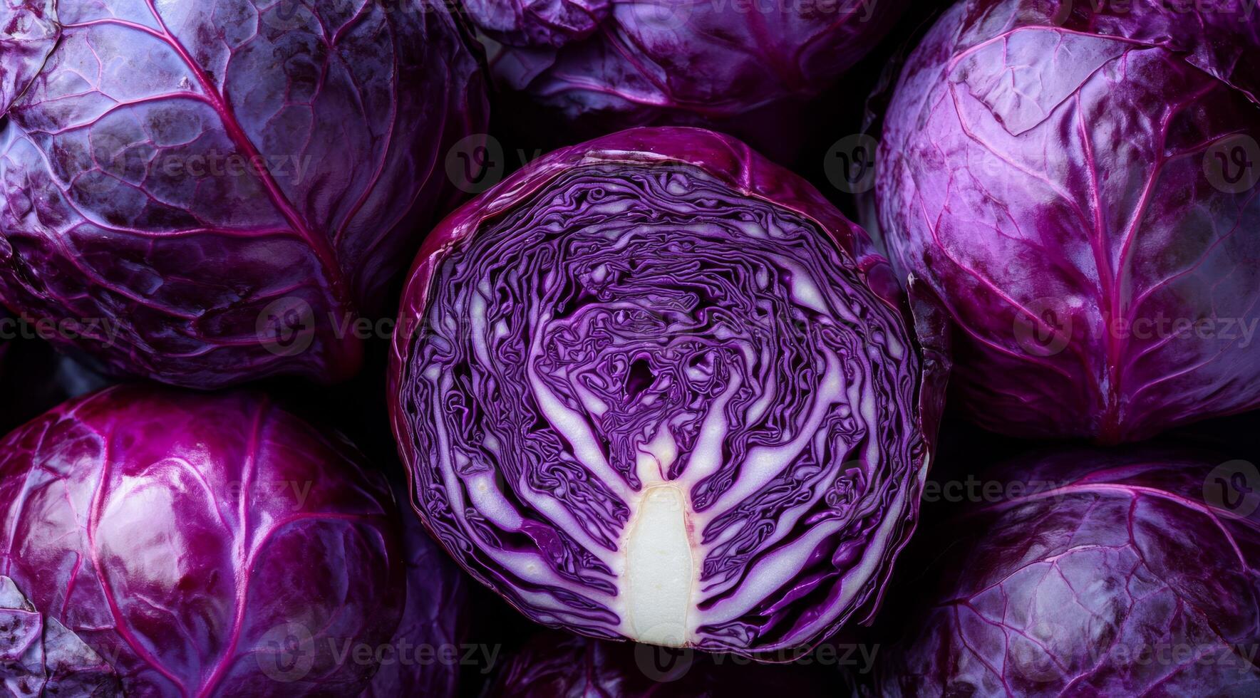 A breathtaking display of beautifully arranged purple cabbages, showcasing their vibrant color and intricate patterns photo