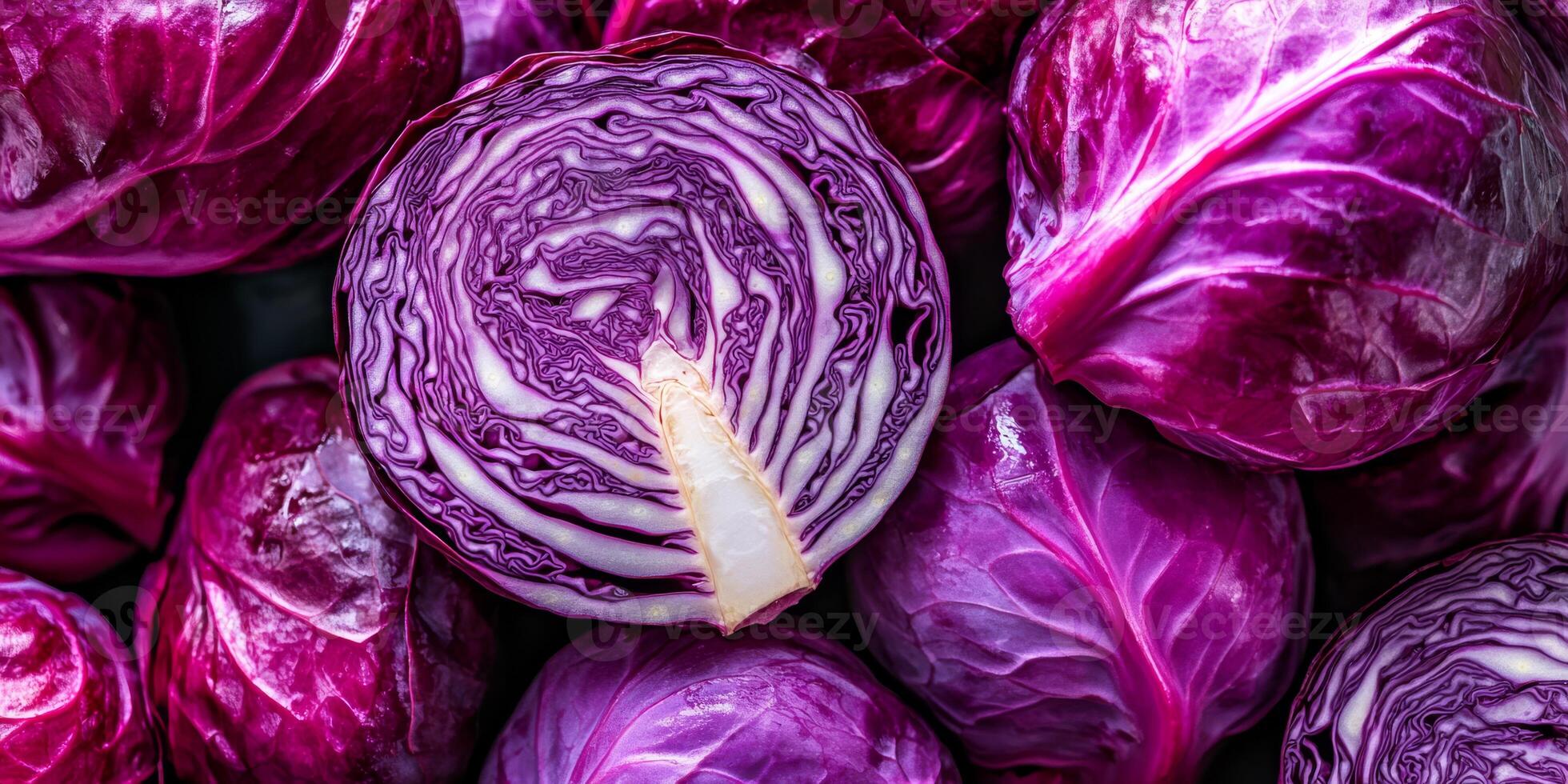 A vibrant and colorful array of deep red cabbages proudly showcasing their rich textures and beautiful hues photo