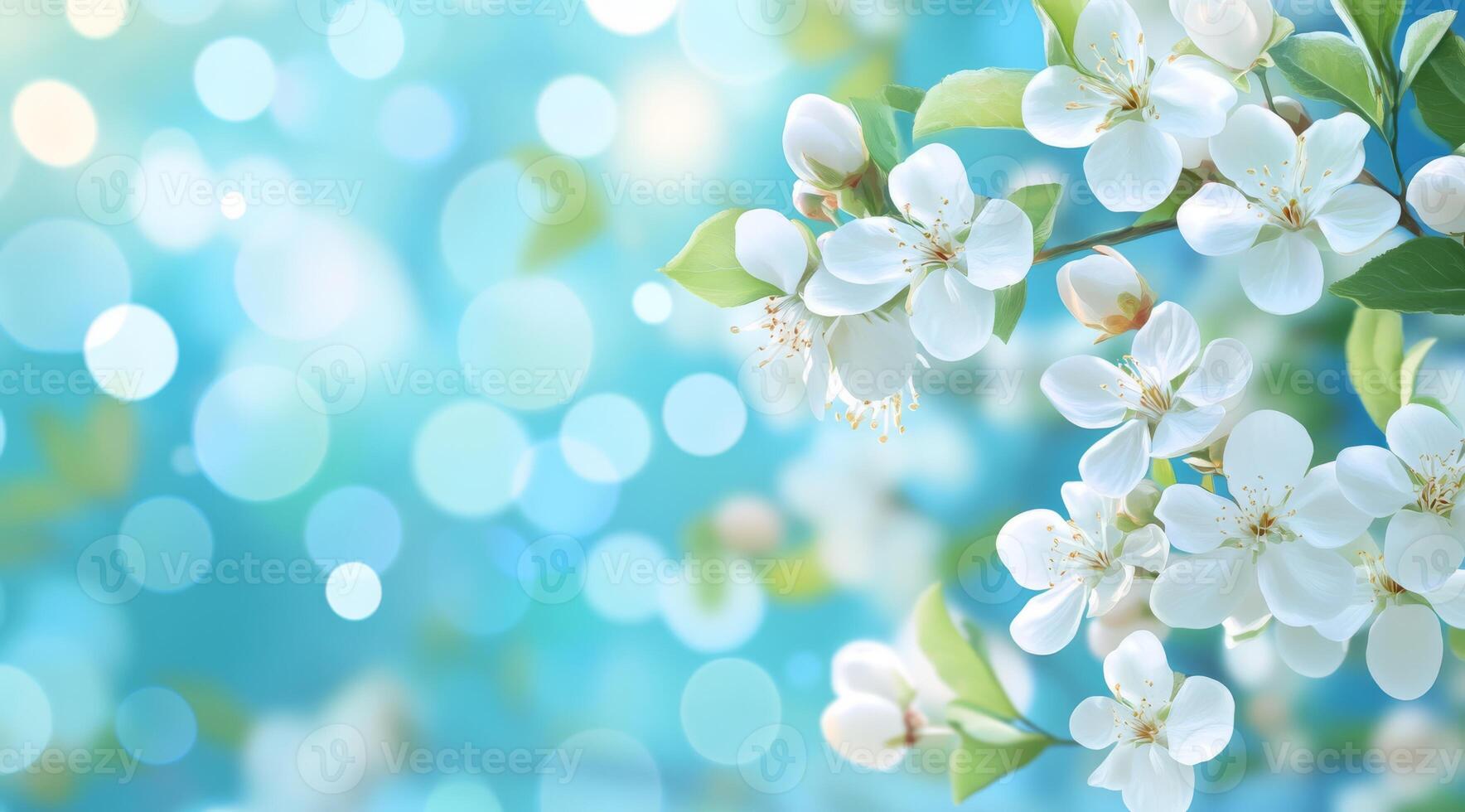 Delicate white flowers beautifully arranged with a dreamy bokeh effect, perfect for captivating spring themes photo