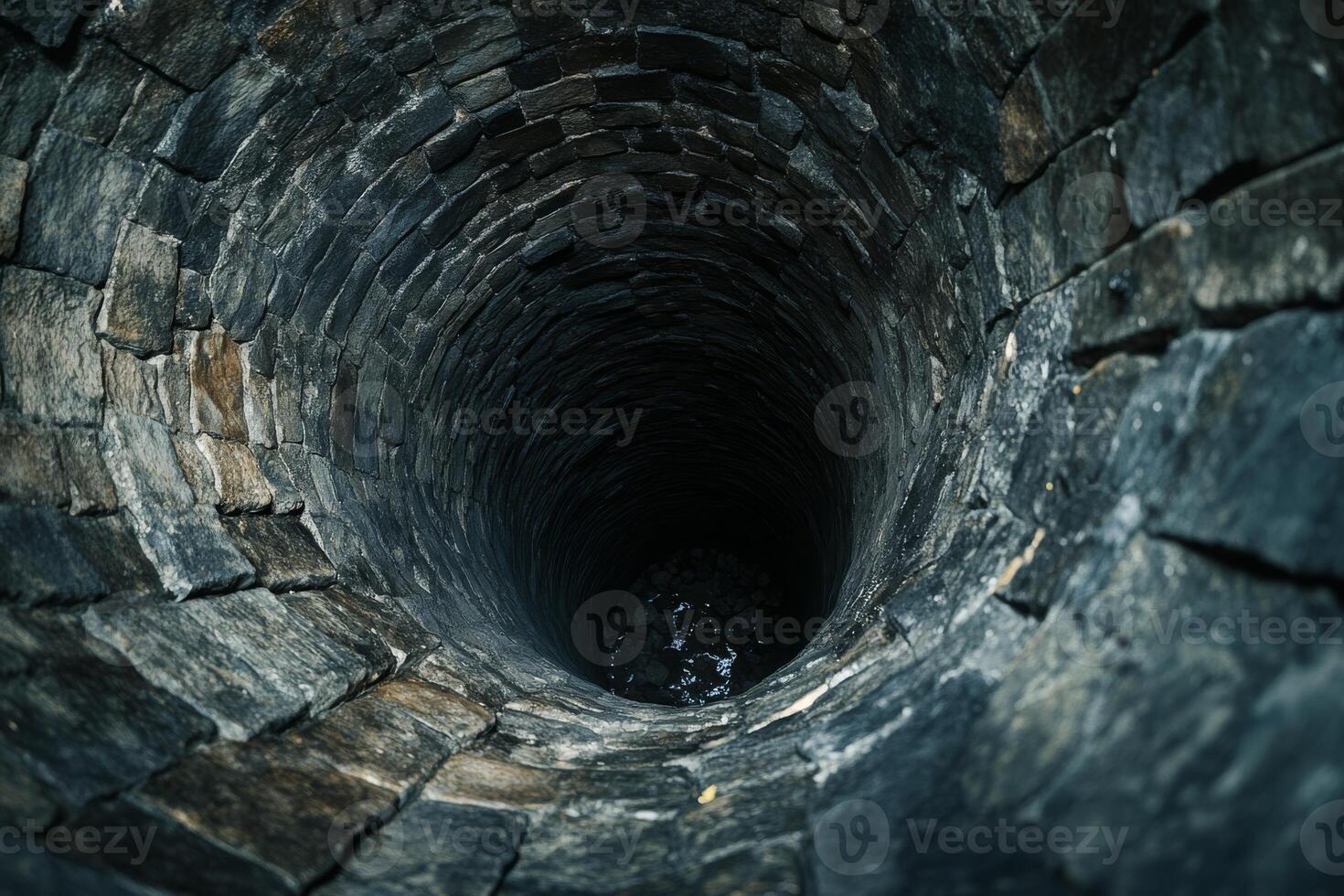 A captivating and mesmerizing view down a deep, stonelined well, evoking a sense of mystery and exploration photo