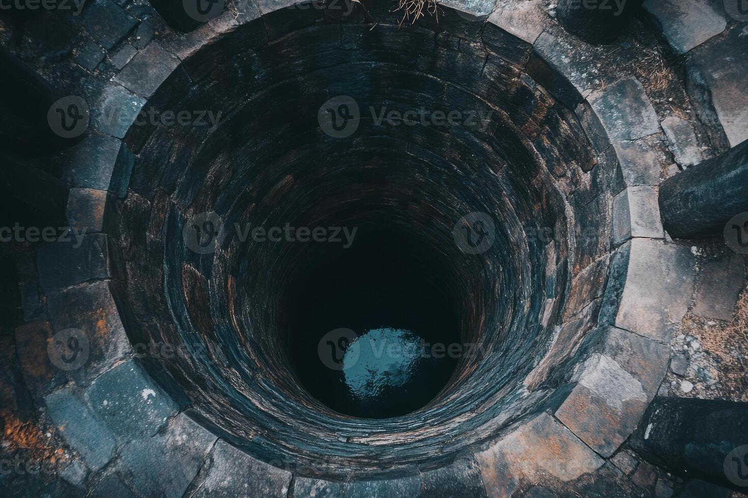 The mysterious deep well, with its stone walls, reflects the echoes of rich history from centuries past photo