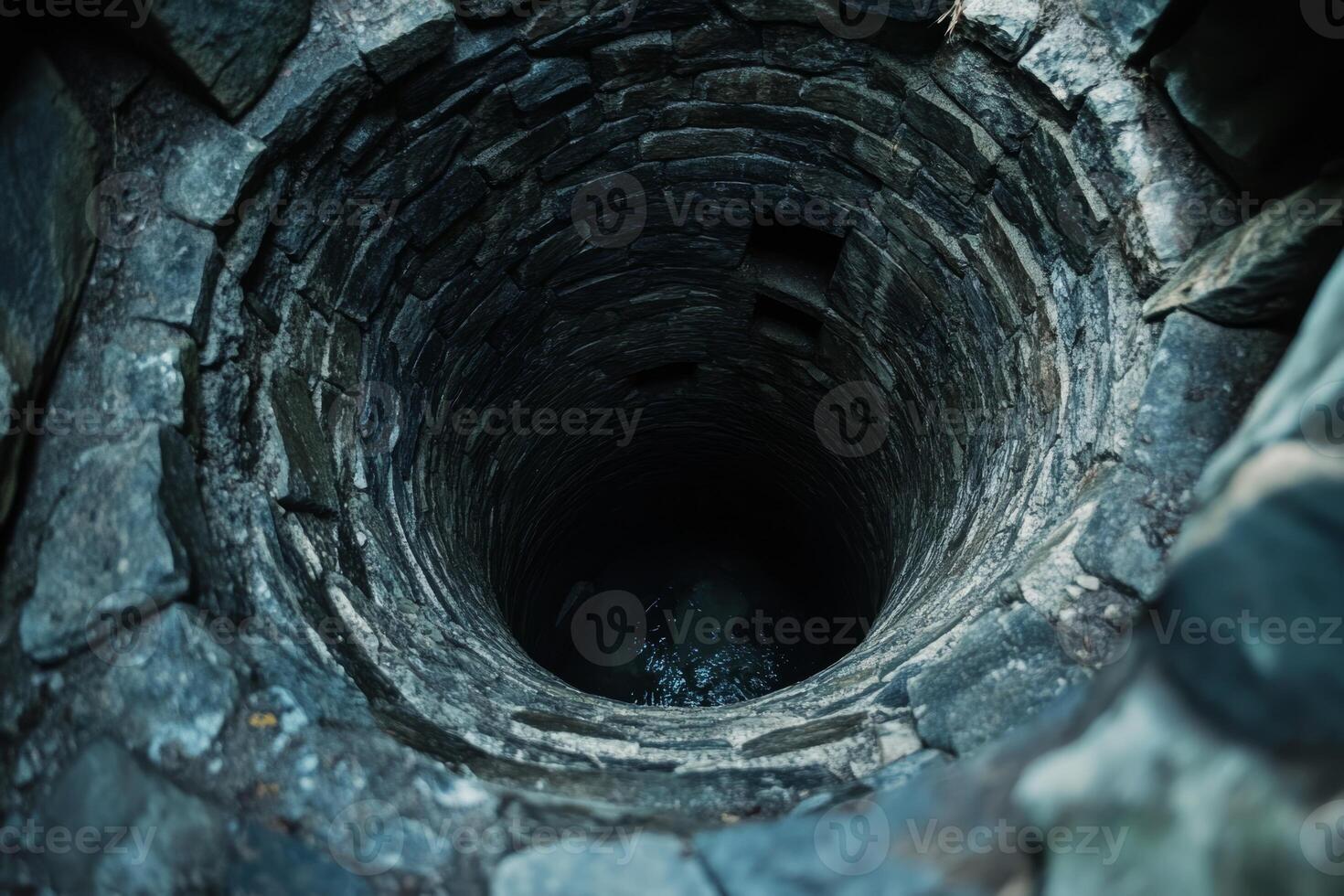 An ancient, deep stone well displaying remarkable craftsmanship and timeless architecture from a bygone era photo