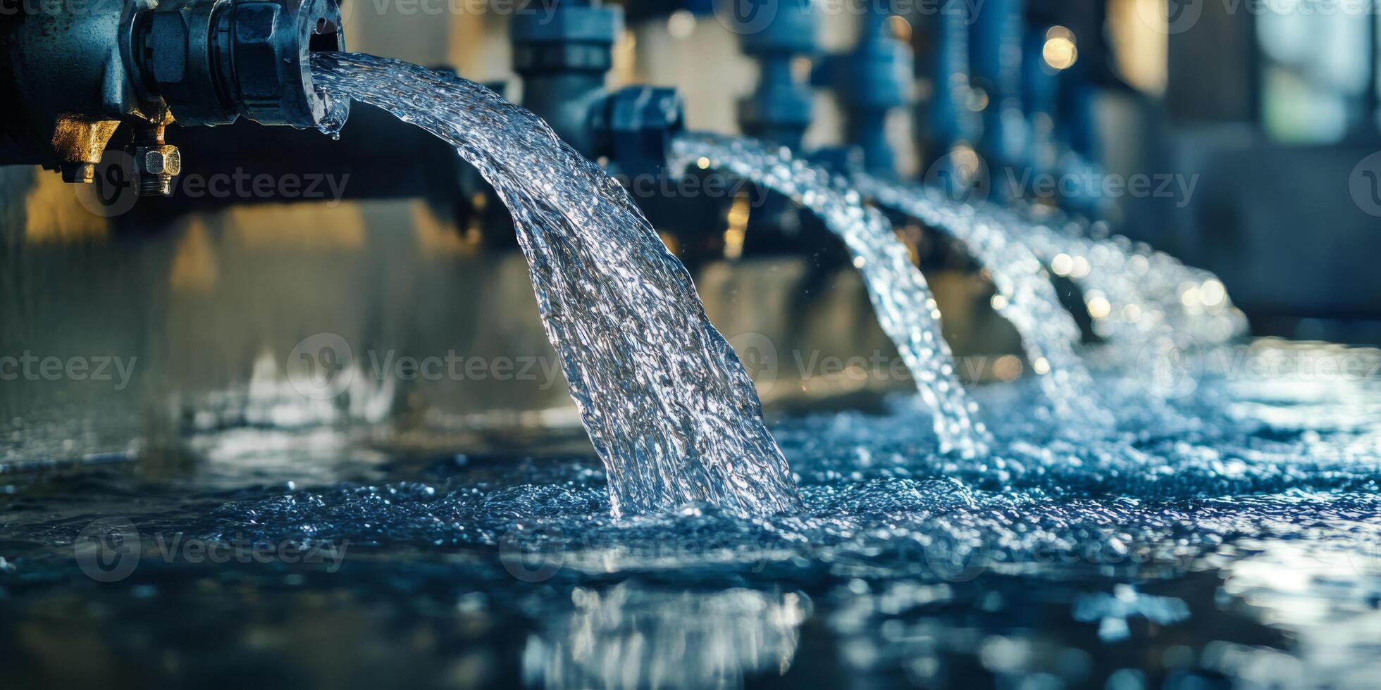 The dynamic water flow observed from pipes illustrates both industrial efficiency and the processes for clean water photo