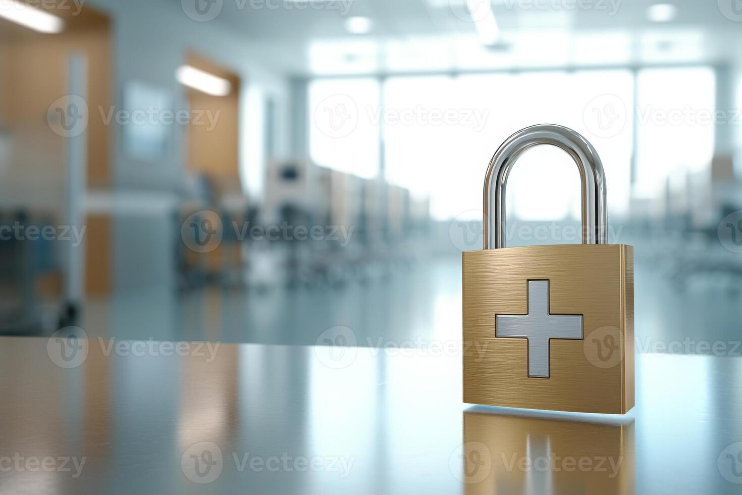 A padlock symbolizes data security in healthcare, emphasizing the need to protect sensitive patient information and maintain confidentiality to ensure trust and safety for everyone photo