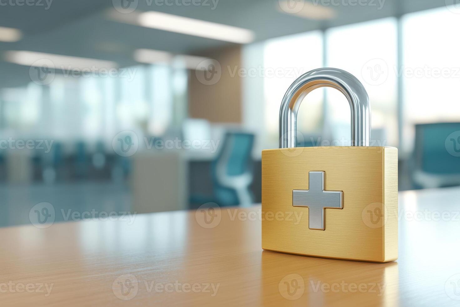 This image highlights the critical issue of healthcare data security, showcasing a padlock in a hospital to emphasize the importance of protecting sensitive patient information and maintaining trust photo
