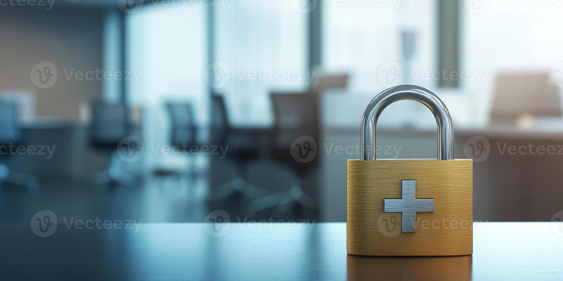 A prominent padlock image symbolizes the essential need for healthcare data security in hospitals, emphasizing the importance of protecting sensitive patient information from unauthorized access photo