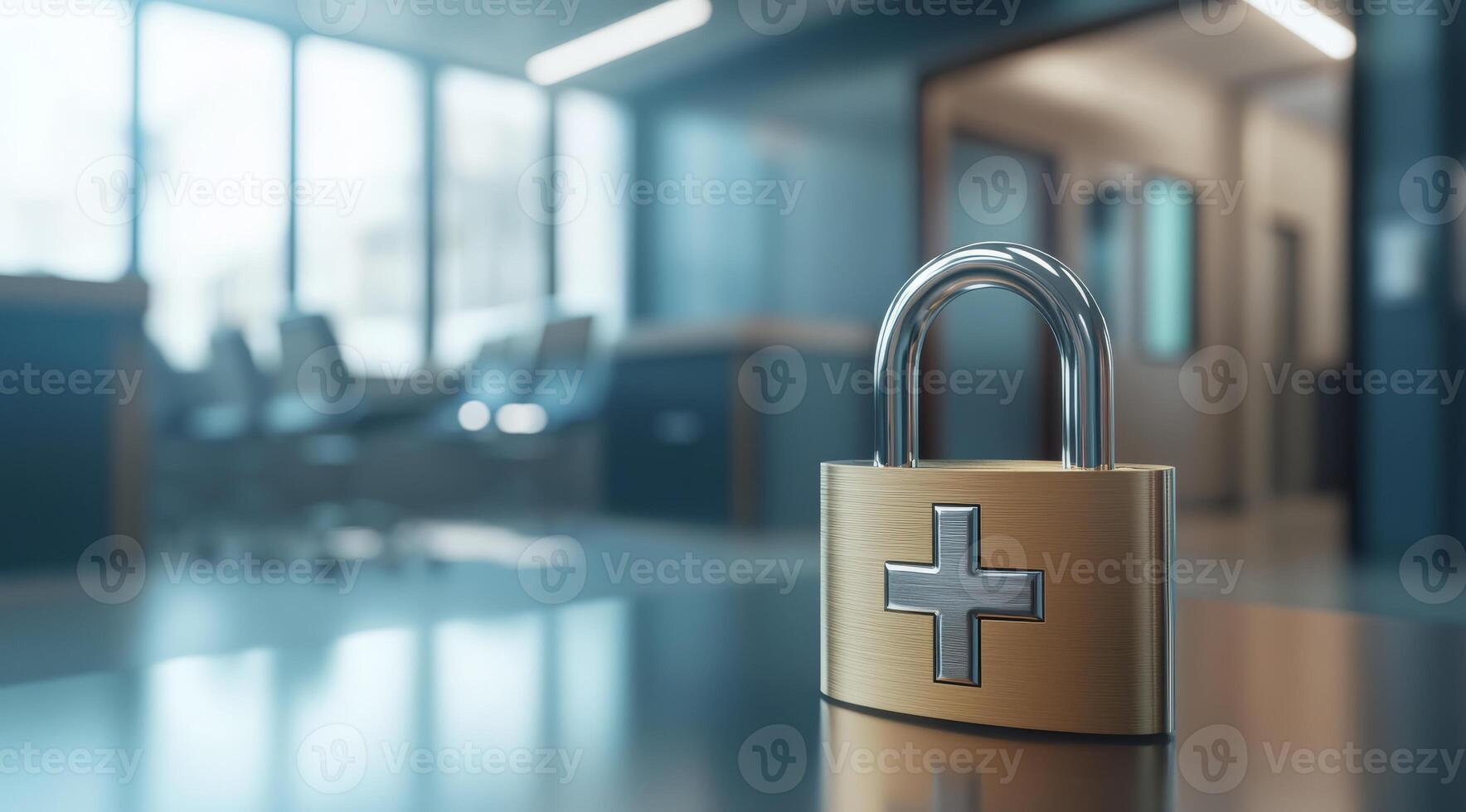 A padlock symbolizes the importance of healthcare data security, highlighting the need to protect sensitive medical information from unauthorized access to ensure patient privacy and trust photo