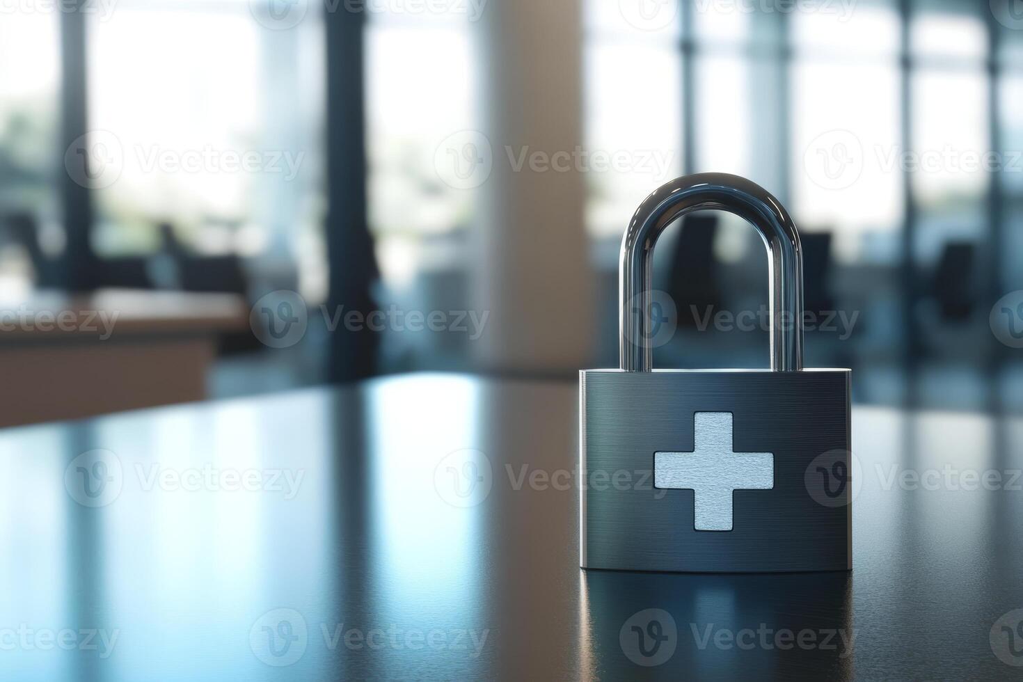 A strong padlock symbolizes the security of healthcare data in hospitals, emphasizing the need to protect sensitive information for patient privacy and trust between patients and providers photo