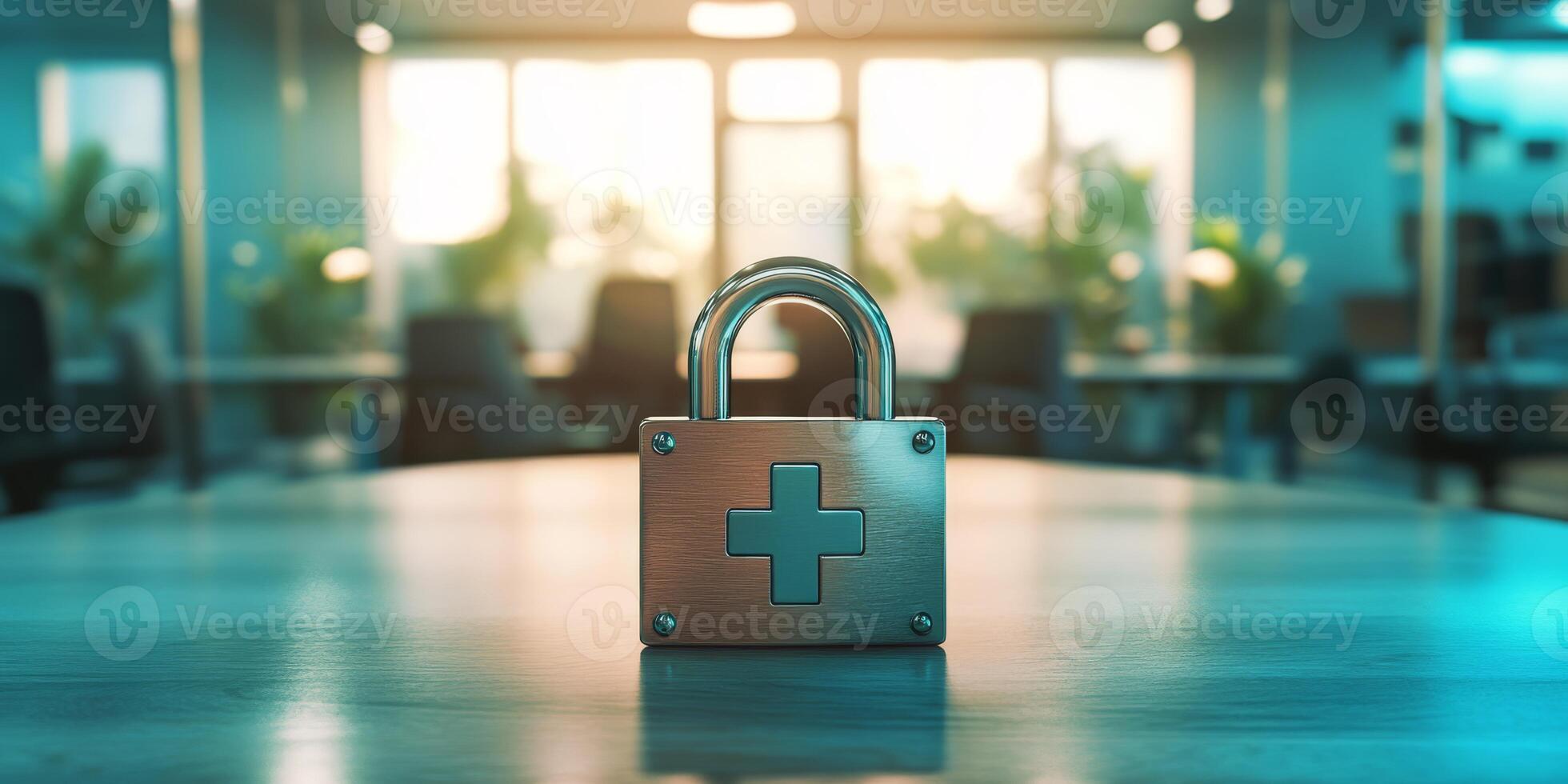 In a healthcare facility, a padlock symbolizes the need to protect sensitive patient data, ensuring privacy and maintaining the integrity of essential information systems crucial for patient care photo