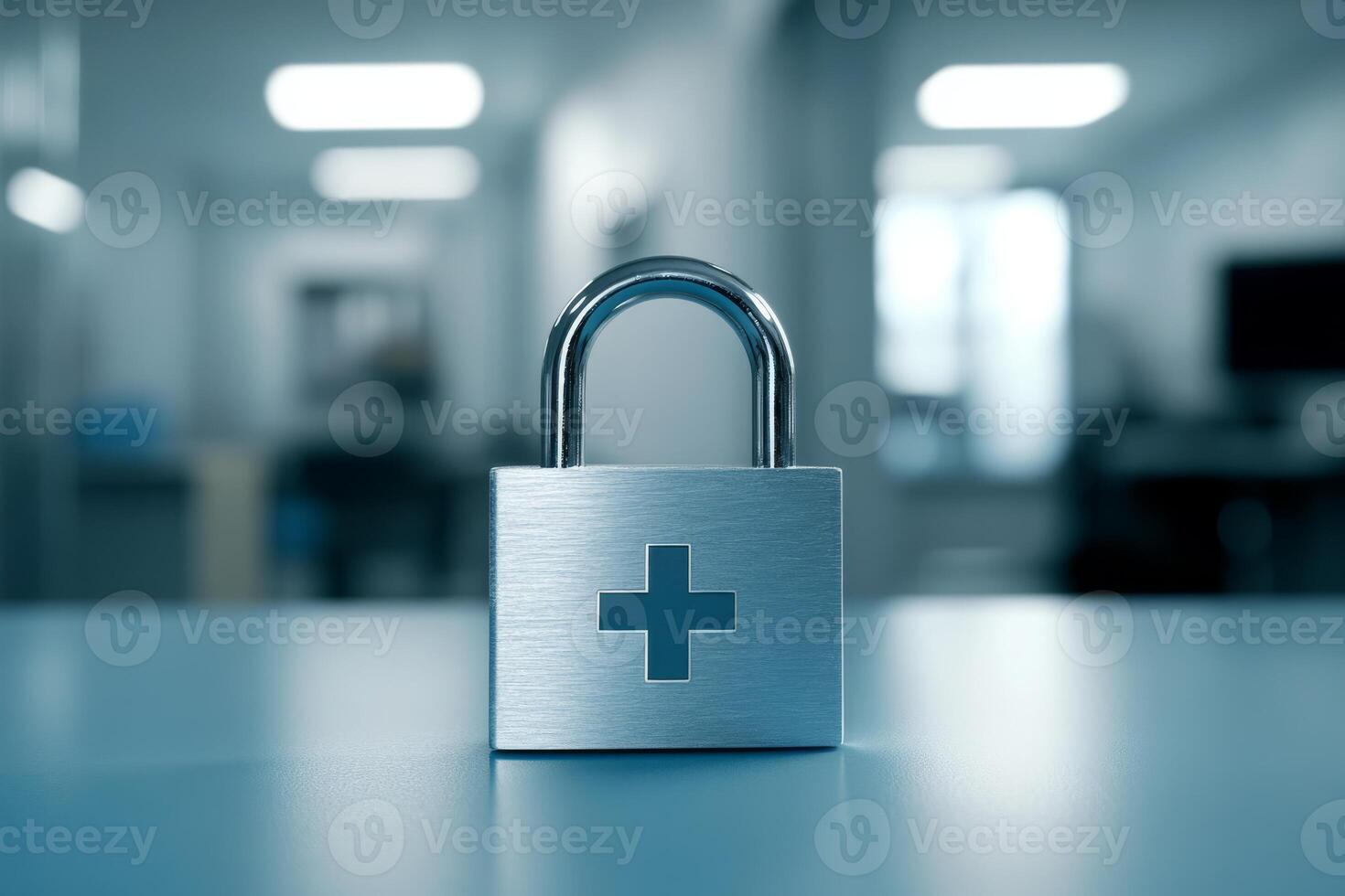 The padlock icon represents the crucial significance of ensuring healthcare data security within hospitals, thereby providing the essential protection and privacy of sensitive patient information photo