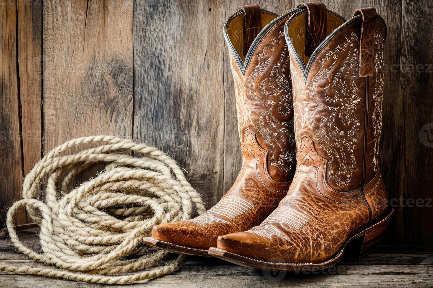 Explore and discover a collection of premium cowboy boots that are perfectly paired with a timeless, classic rope, embodying the spirit of rustic Western elegance and thrilling adventure photo