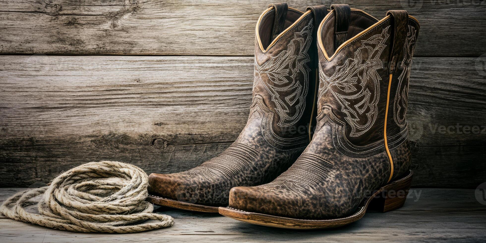 Discover and explore these beautifully crafted cowboy boots that are absolutely perfect for any exciting Western adventure, especially when paired with a classic lasso for that added touch of charm photo