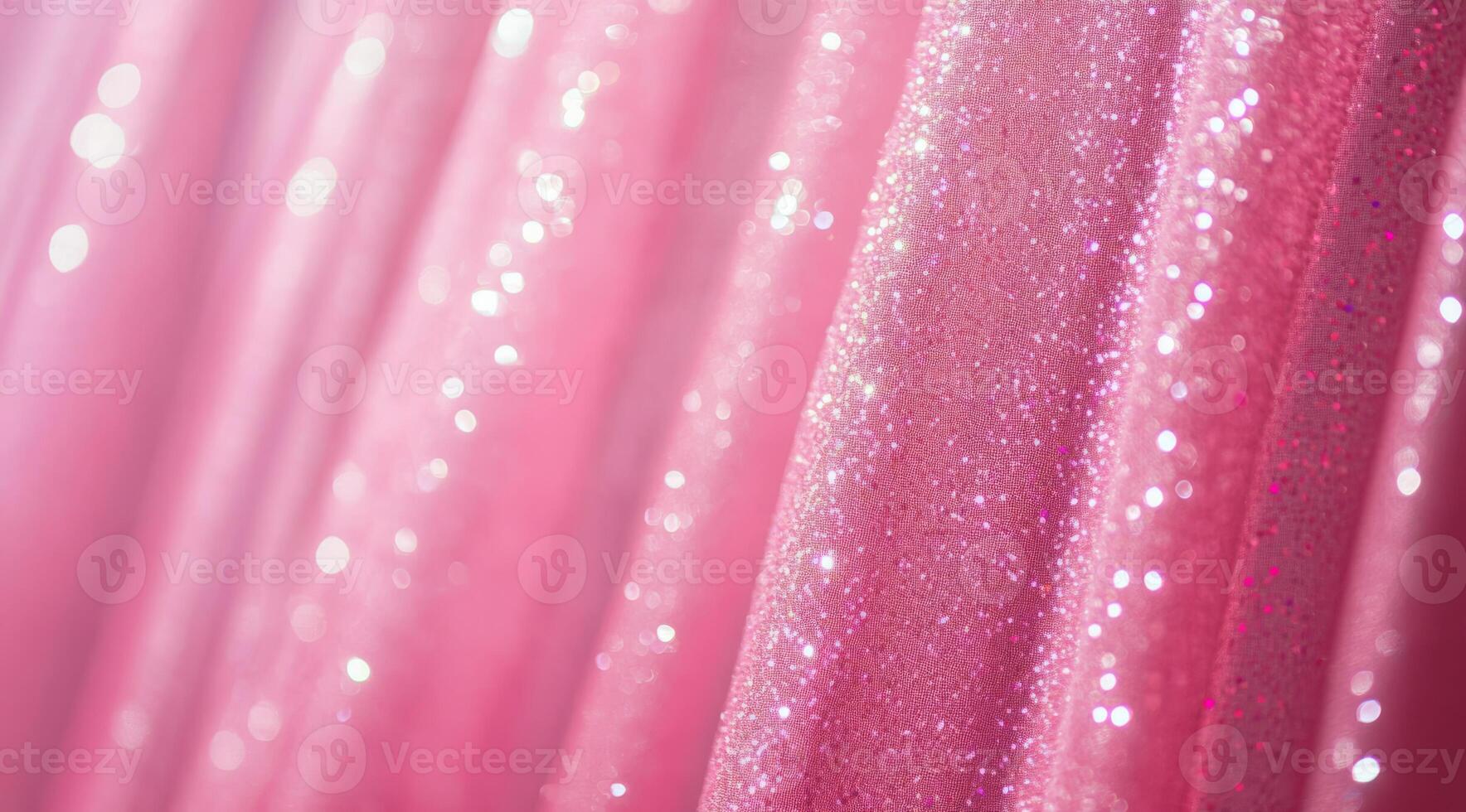 Closeup view of shiny pink fabric, showcasing glitter and a stunning, mesmerizing shimmering effect that captivates photo