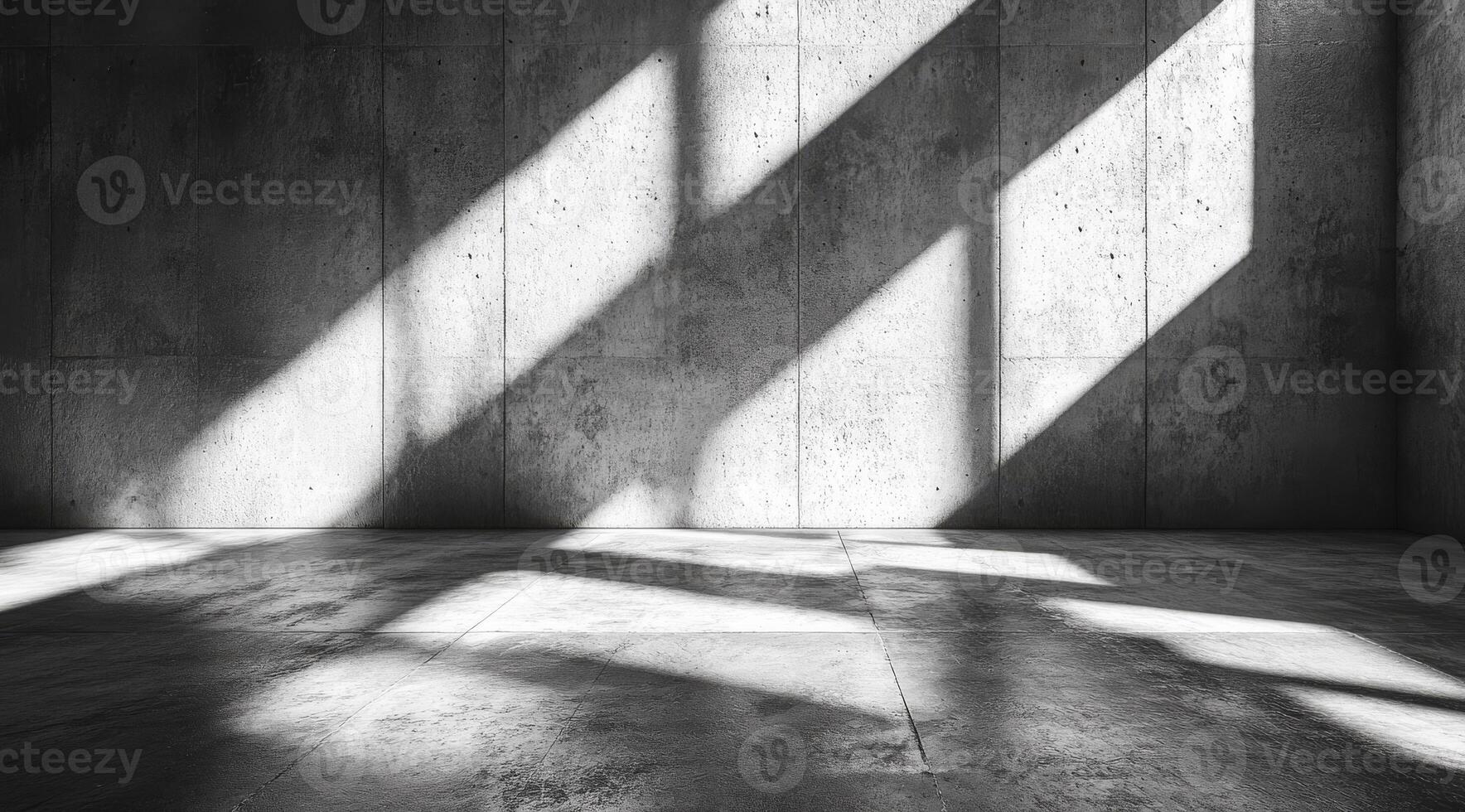This minimalist scene features a concrete wall and a floor with dynamic light and shadow patterns, ideal for product displays and professional presentations, with space for text content photo