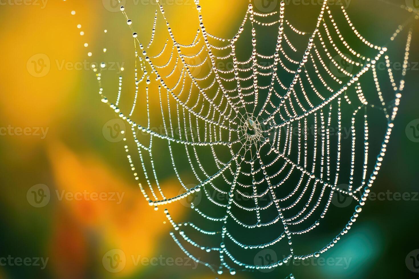 A spider web covered in morning dew. photo