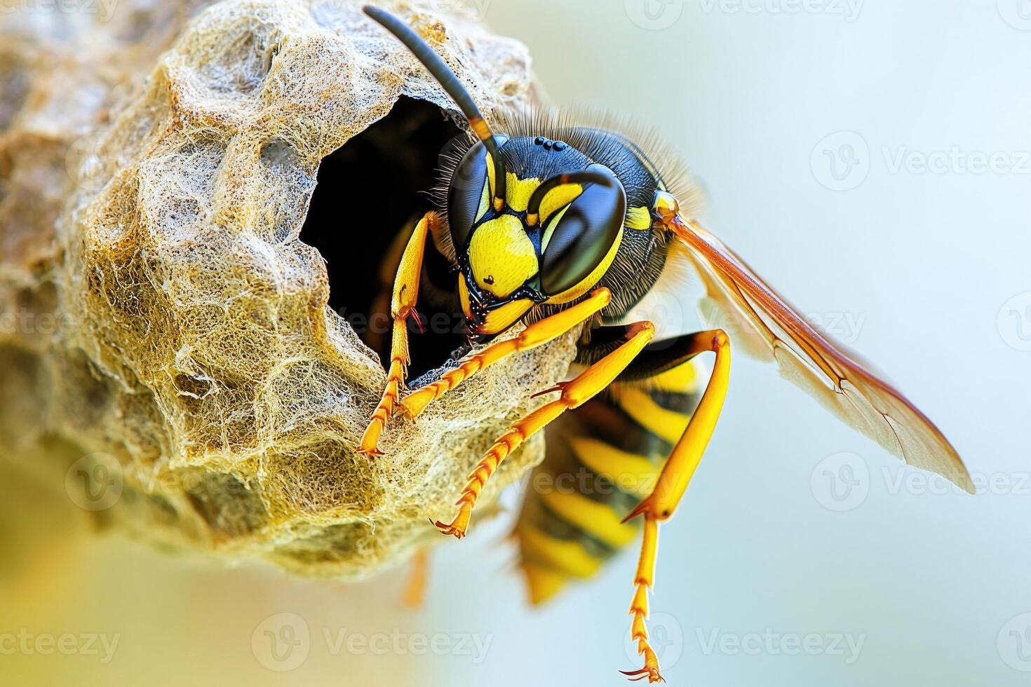 A wasp constructing its nest. photo