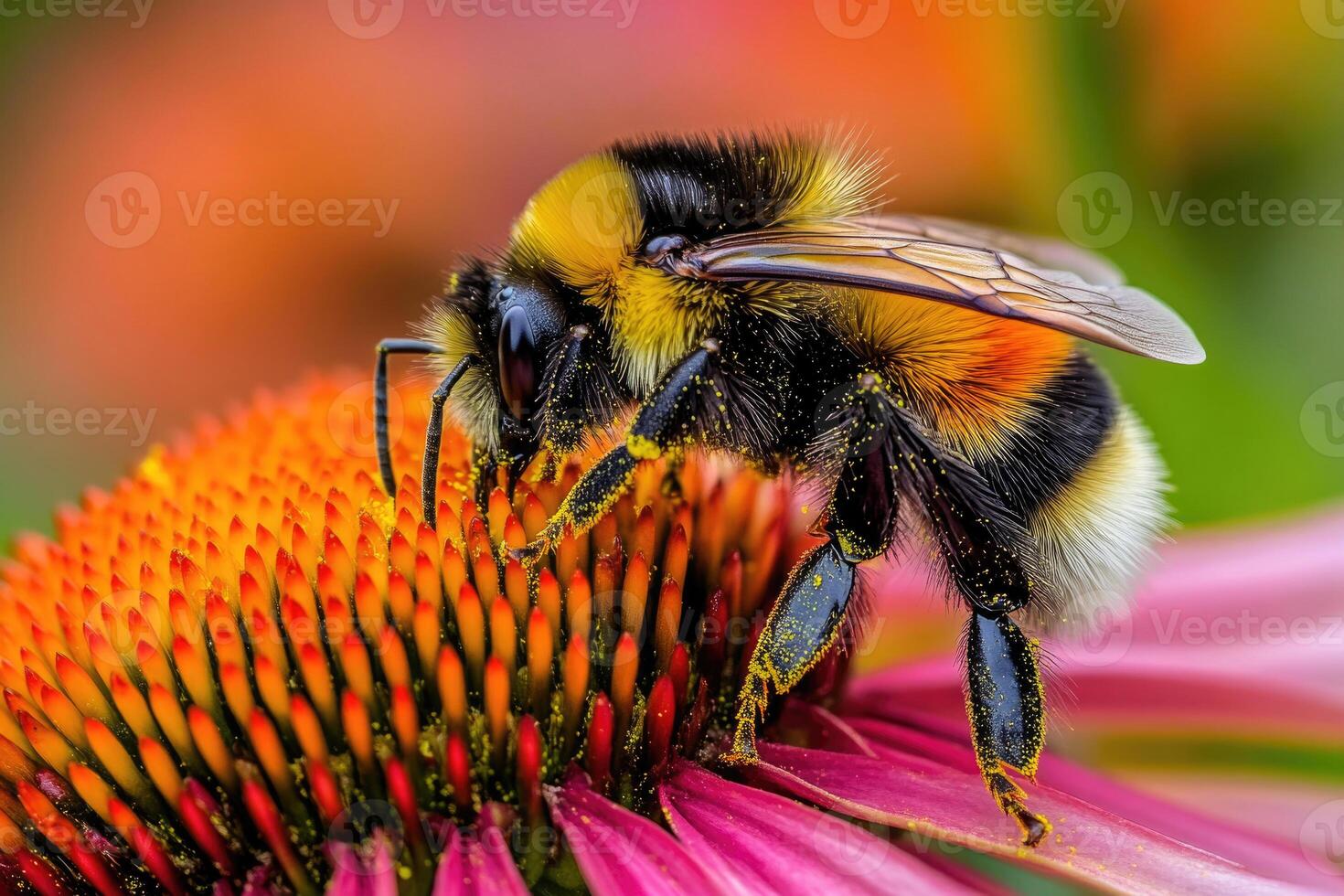 A bumblebee busy pollinating a flower. photo