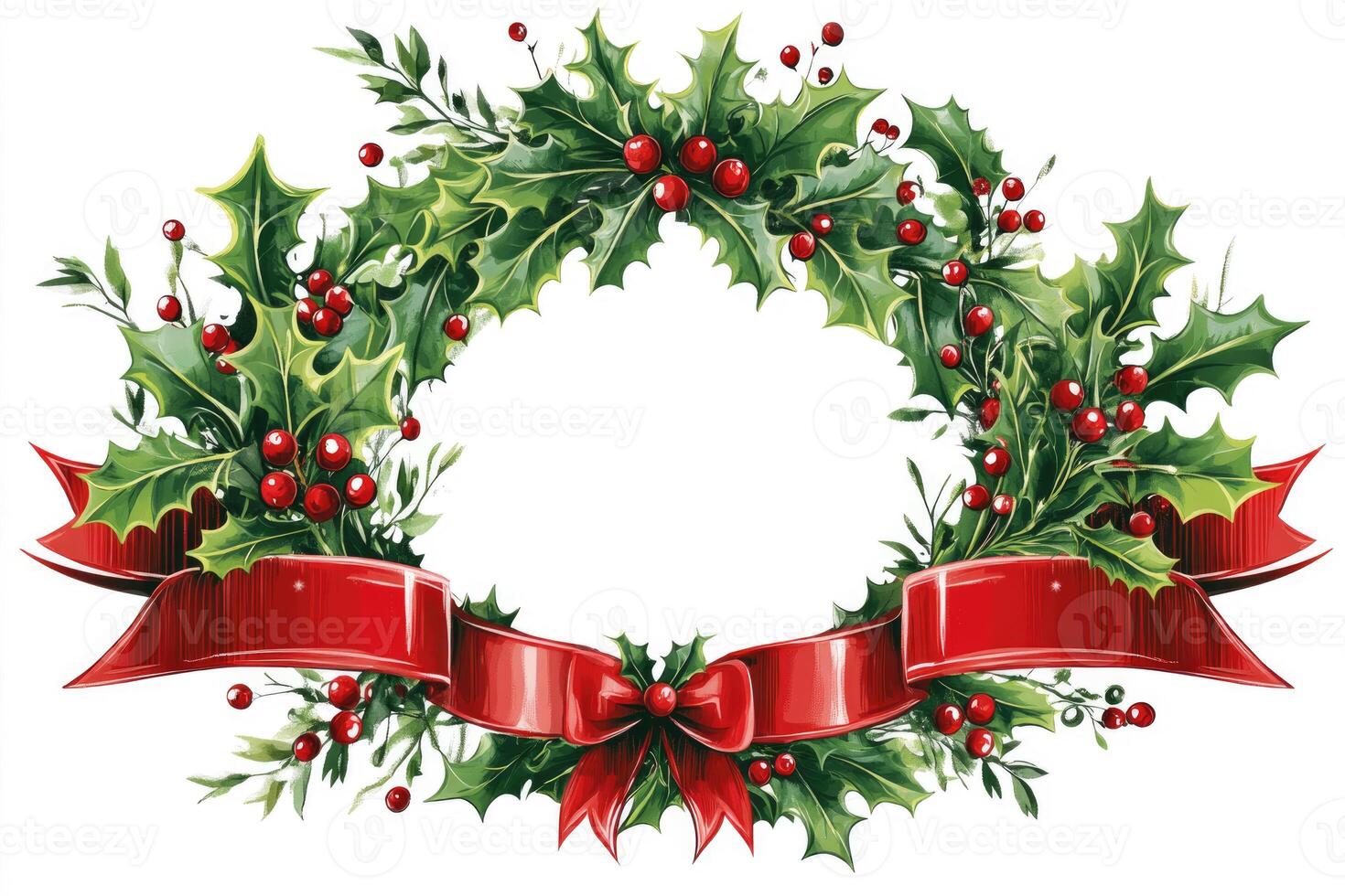 Christmas banner with a festive wreath and space for custom design. photo
