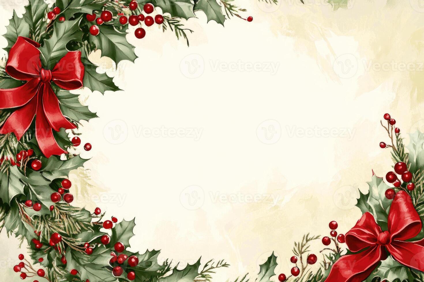 Christmas banner with a festive wreath and space for custom design. photo