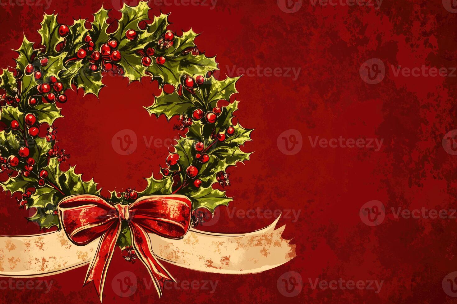 Christmas banner with a festive wreath and space for custom design. photo