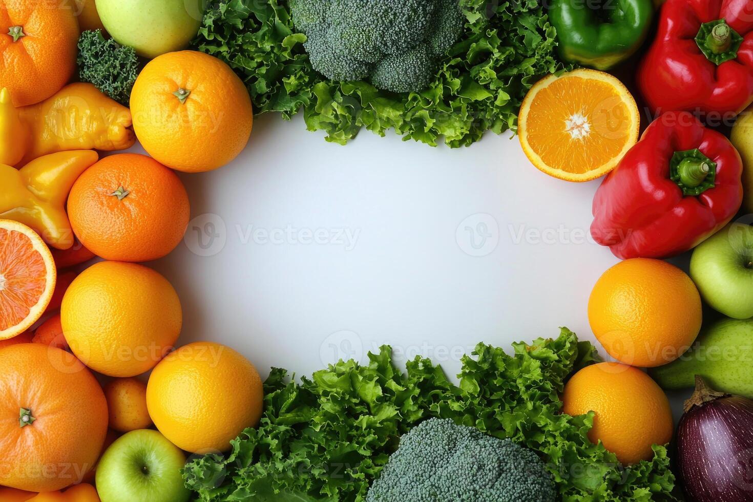 Fresh fruits and vegetables with blank space. photo