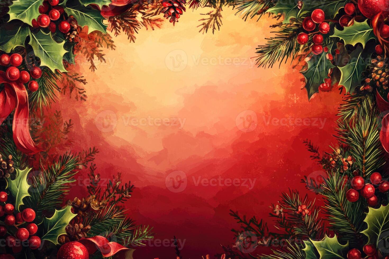 Christmas banner with a festive wreath and space for custom design. photo