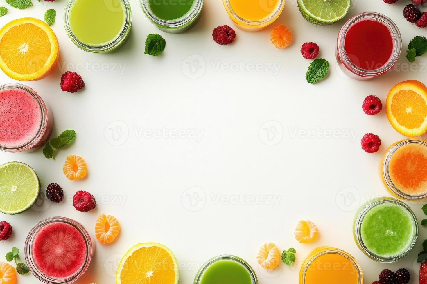 Fresh juices with blank space. photo