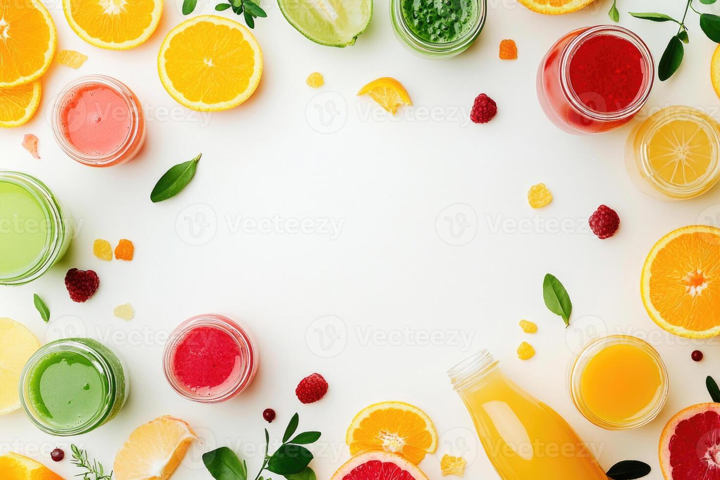 Fresh juices with blank space. photo