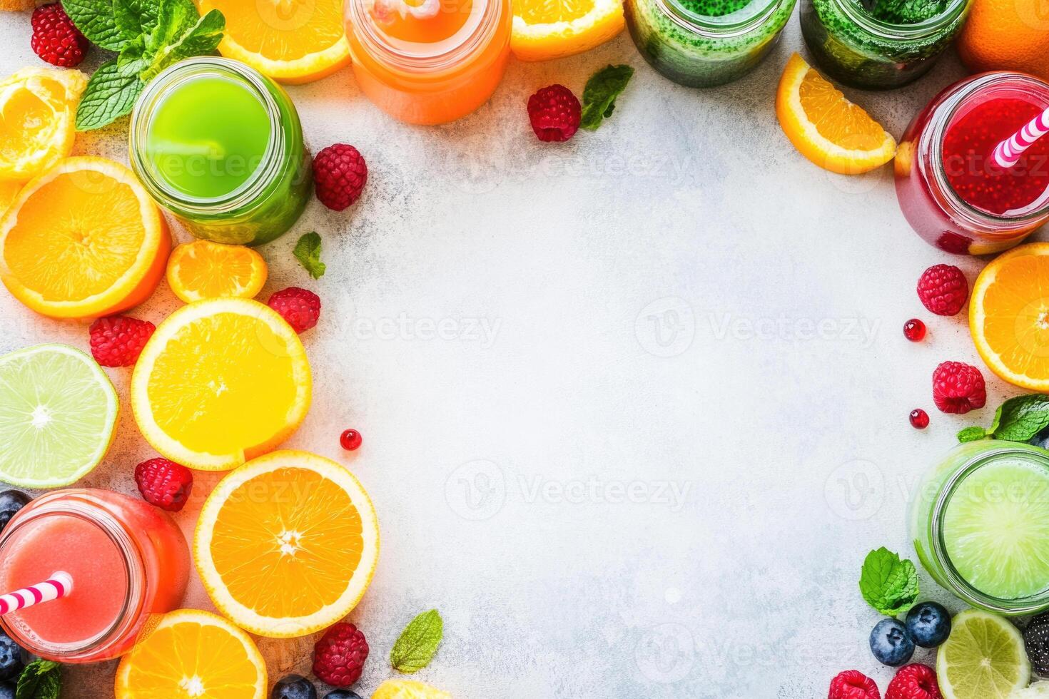 Fresh juices with blank space. photo