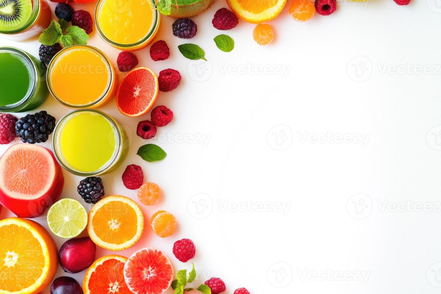 Fresh juices with blank space. photo