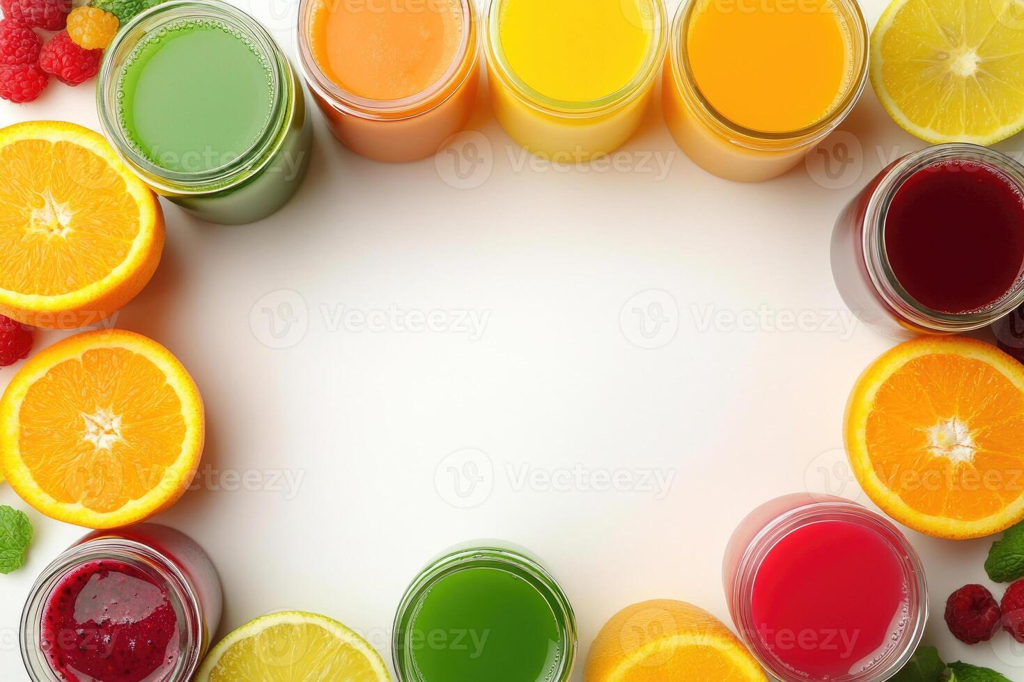 Fresh juices with blank space. photo