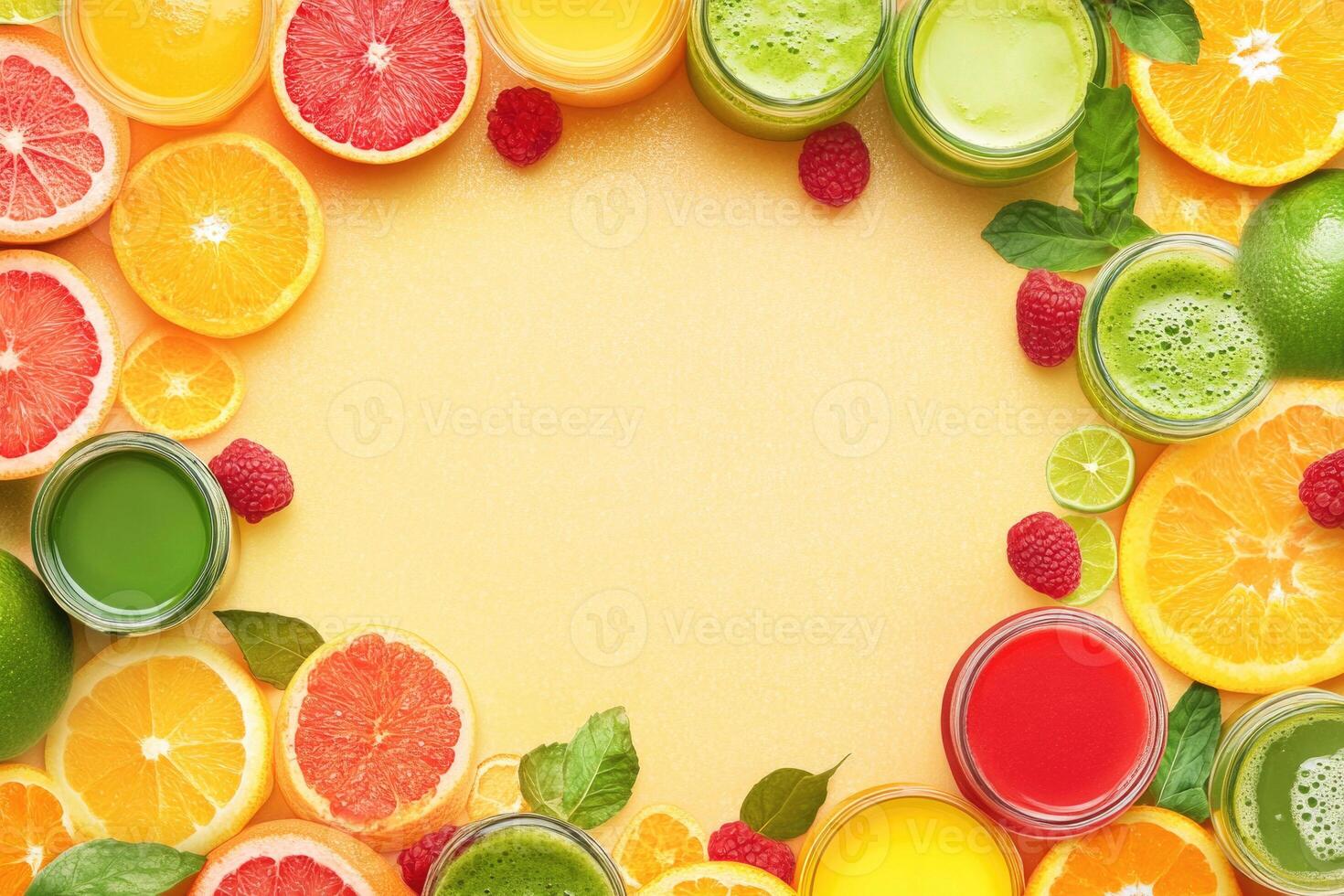 Fresh juices with blank space. photo