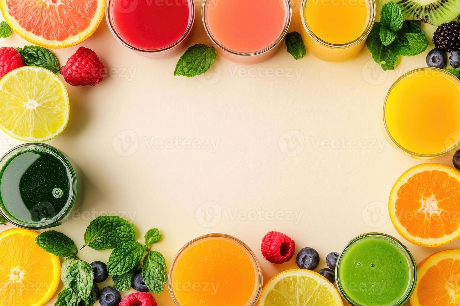 Fresh juices with blank space. photo