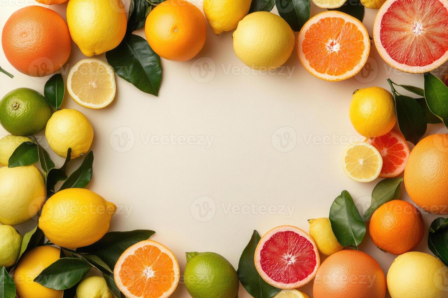 Fresh citrus fruits with blank space. photo