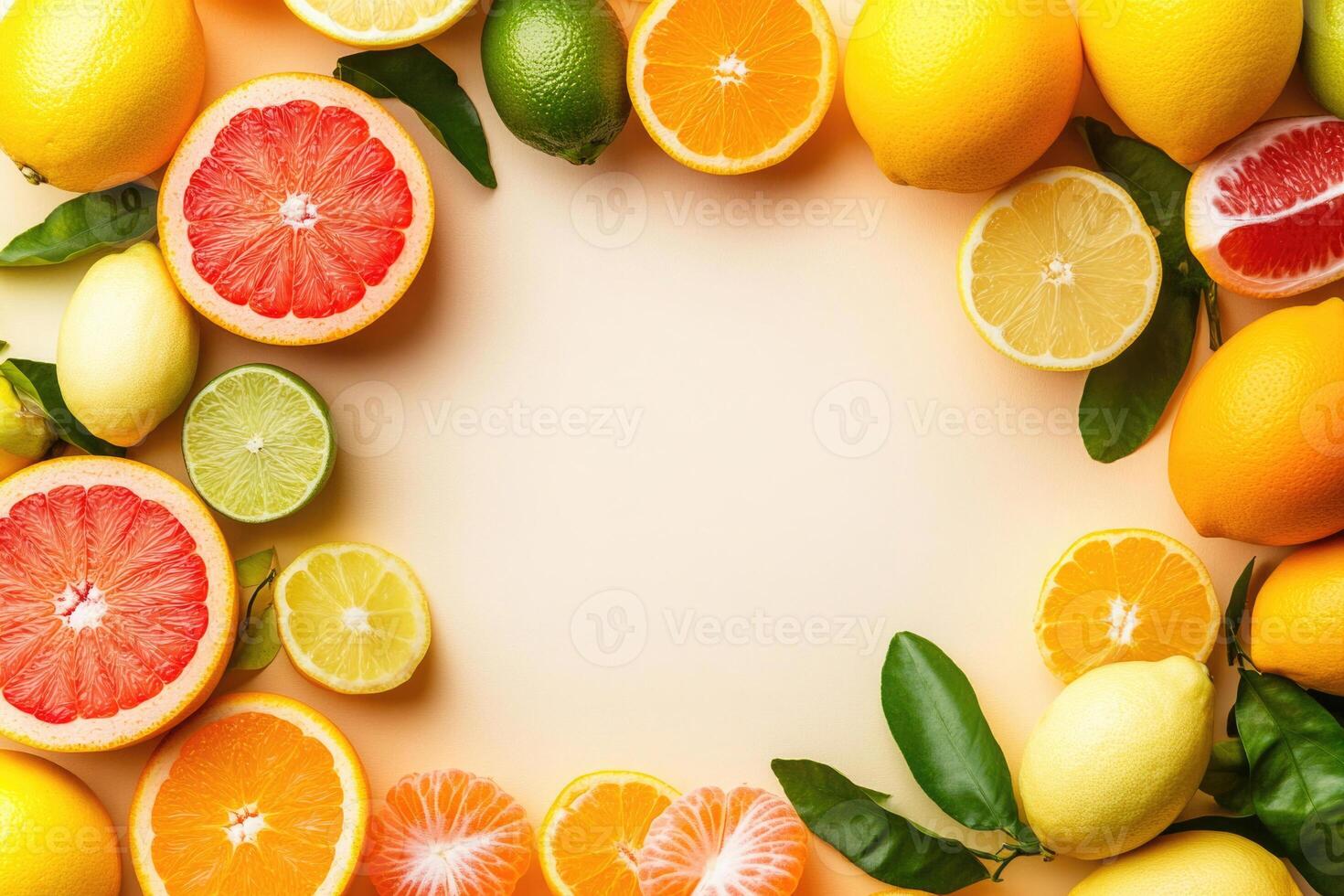 Fresh citrus fruits with blank space. photo
