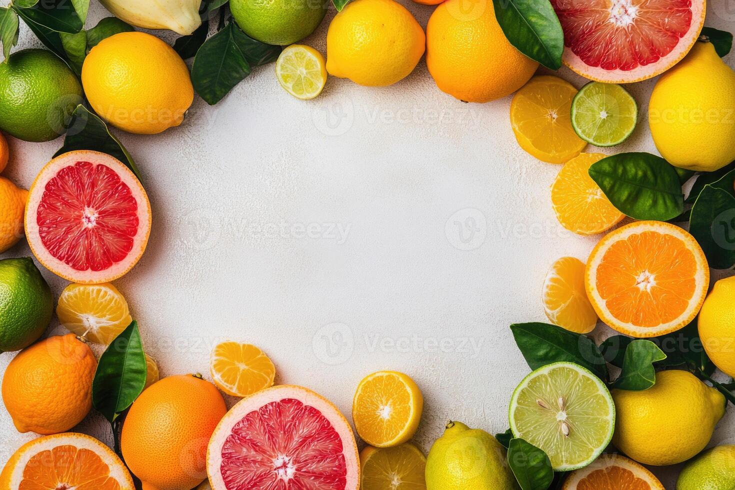 Fresh citrus fruits with blank space. photo